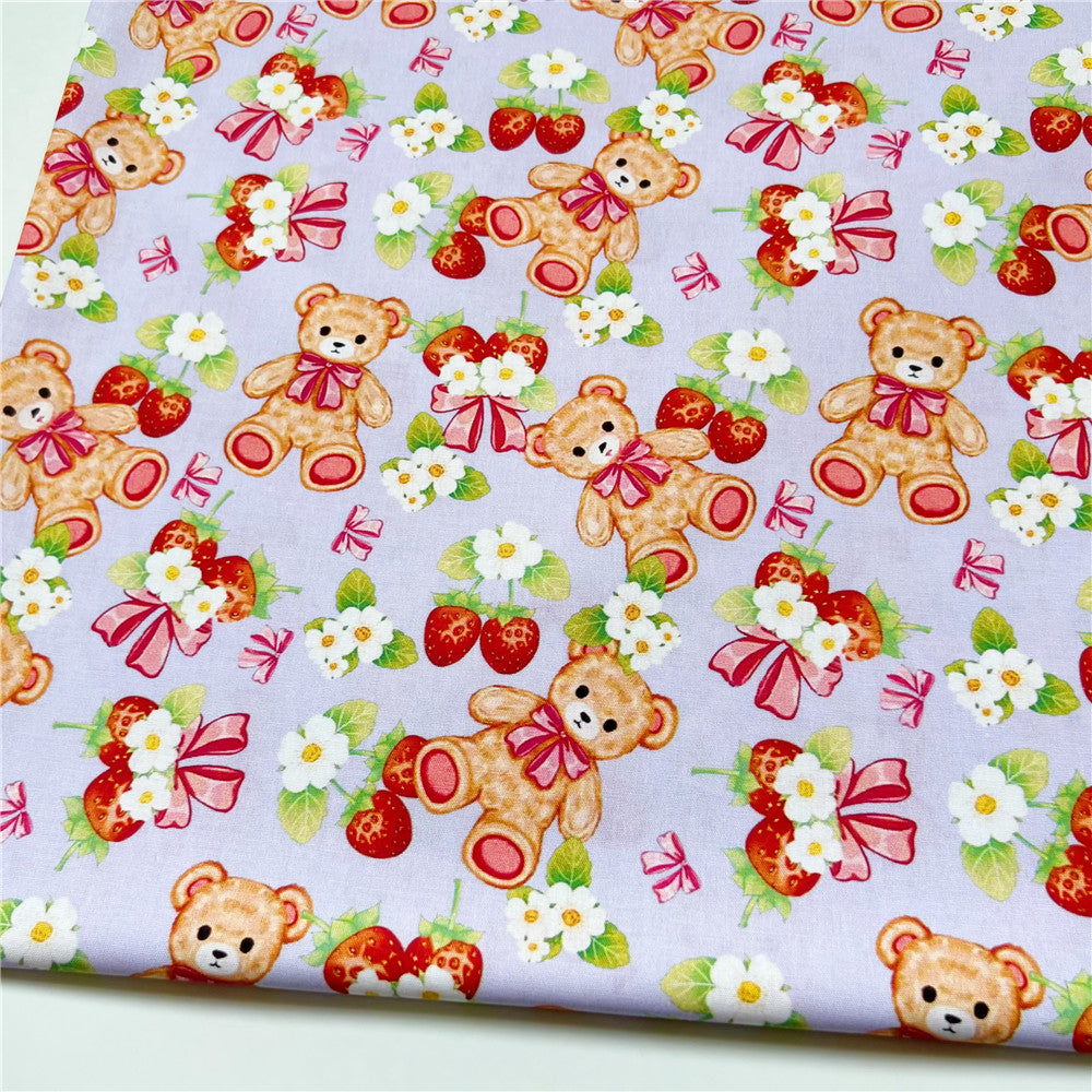 Retro Strawberry cherry bear 100% Cotton Fabric DIY Handmade Sewing Patchwork fabric by yard for dresses fabric for sewing