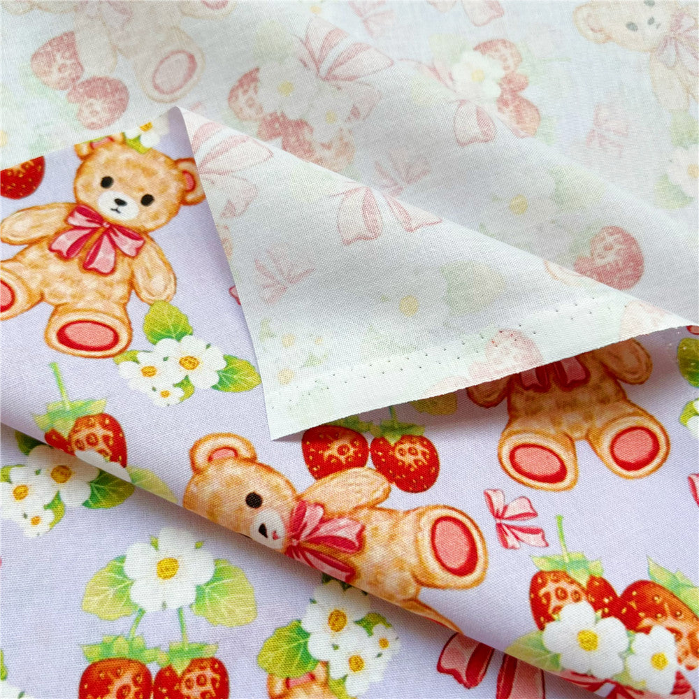 Retro Strawberry cherry bear 100% Cotton Fabric DIY Handmade Sewing Patchwork fabric by yard for dresses fabric for sewing