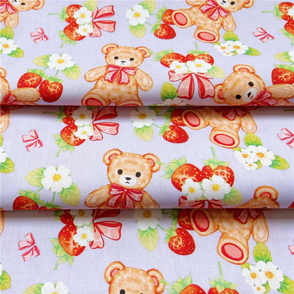 Retro Strawberry cherry bear 100% Cotton Fabric DIY Handmade Sewing Patchwork fabric by yard for dresses fabric for sewing