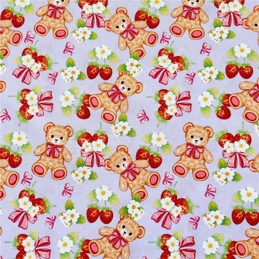 Retro Strawberry cherry bear 100% Cotton Fabric DIY Handmade Sewing Patchwork fabric by yard for dresses fabric for sewing