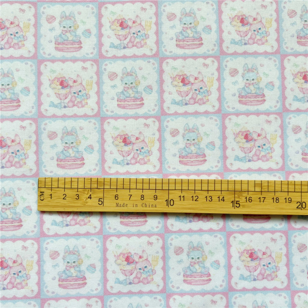 Vintage Cute Checker animal Lolita print Cotton fabric flat material hat children's dress DIY tablecloth Pillowcase Material