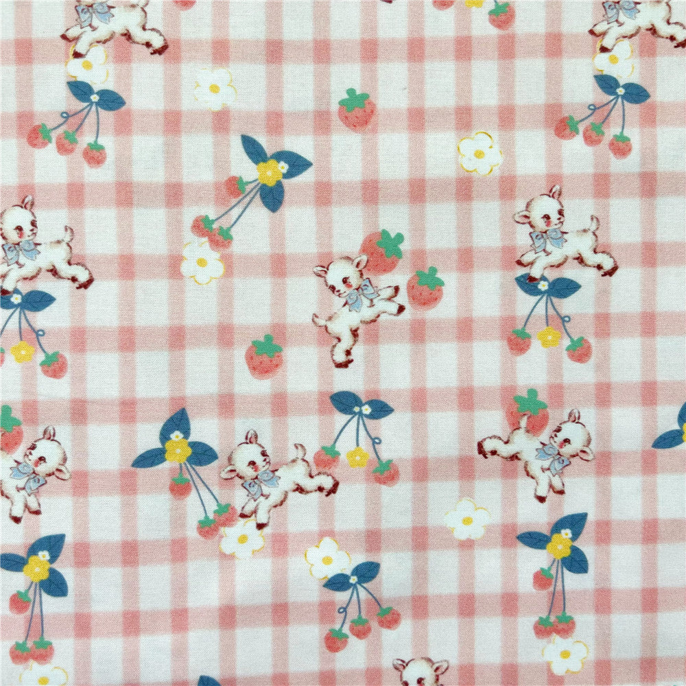 Vintage Cute Checker Strawberry lamb Lolita Cotton Fabric DIY Tissue Patchwork Printed Sewing baby clothes Quilting