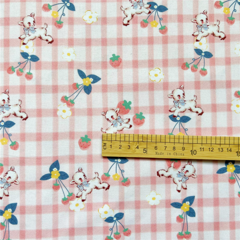 Vintage Cute Checker Strawberry lamb Lolita Cotton Fabric DIY Tissue Patchwork Printed Sewing baby clothes Quilting