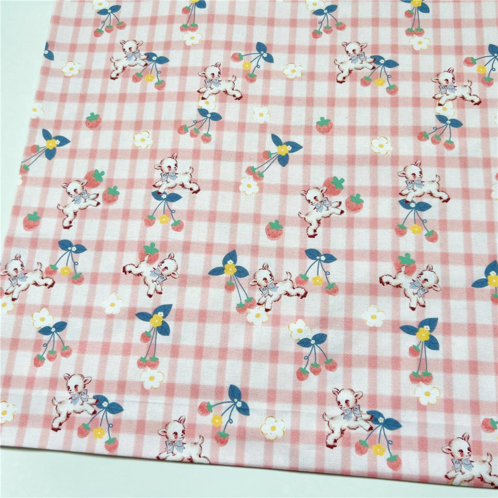 Vintage Cute Checker Strawberry lamb Lolita Cotton Fabric DIY Tissue Patchwork Printed Sewing baby clothes Quilting