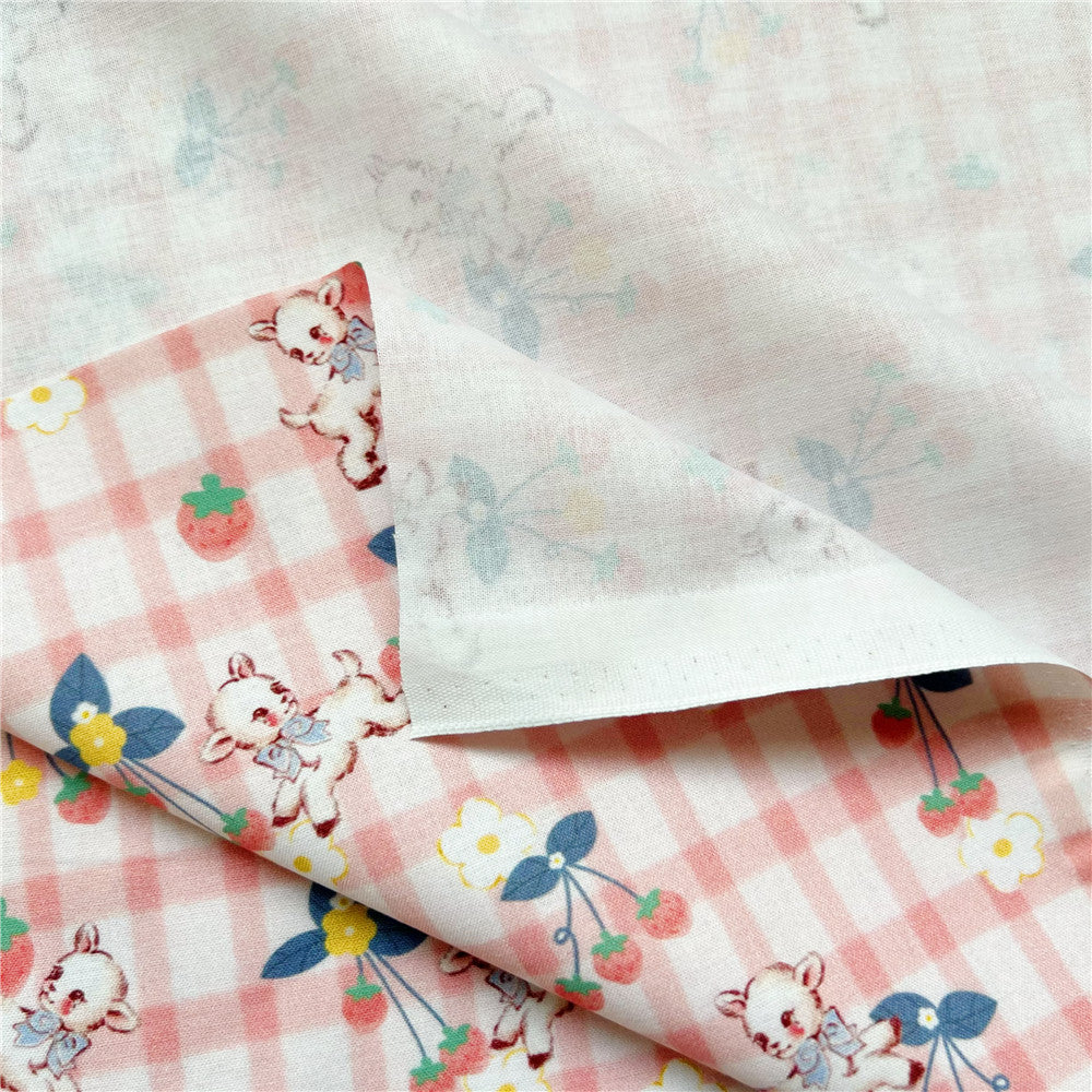 Vintage Cute Checker Strawberry lamb Lolita Cotton Fabric DIY Tissue Patchwork Printed Sewing baby clothes Quilting