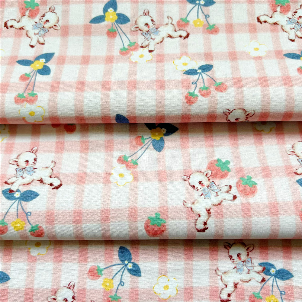 Vintage Cute Checker Strawberry lamb Lolita Cotton Fabric DIY Tissue Patchwork Printed Sewing baby clothes Quilting