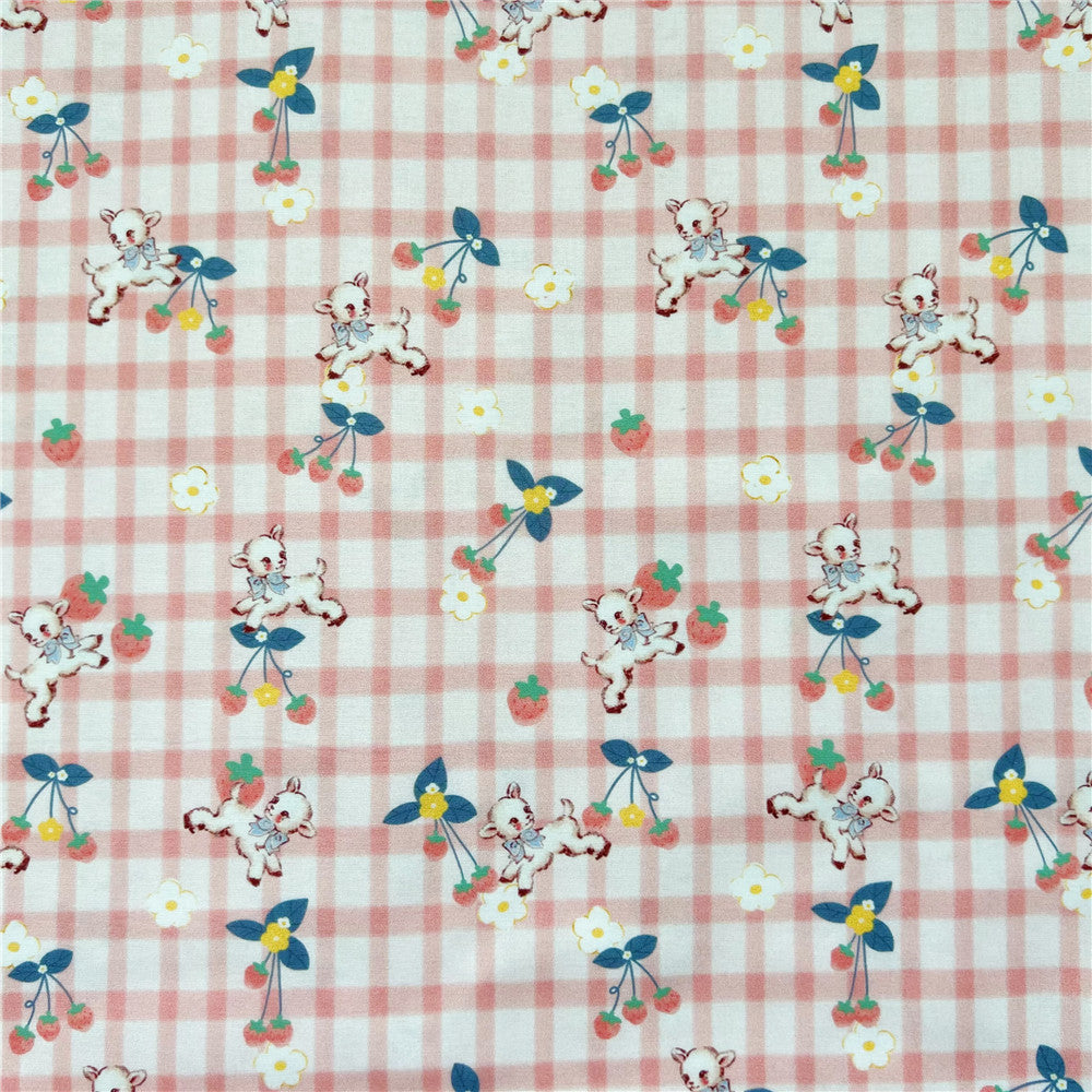 Vintage Cute Checker Strawberry lamb Lolita Cotton Fabric DIY Tissue Patchwork Printed Sewing baby clothes Quilting