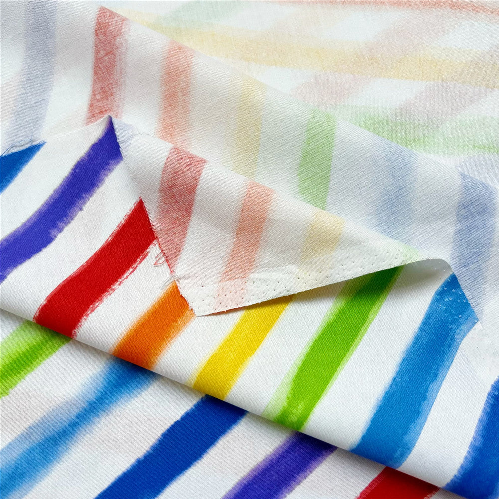 Rainbow twill stripe cotton fabric plain weave ethnic style retro circular pattern dress fabric handmade DIY curtain tablecloth