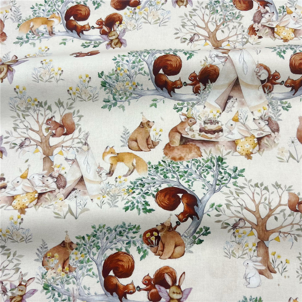 Forest Animal Squirrel Cotton Fabric for Tissue Sewing Quilting Fabric Needlework Material DIY Handmade Craft