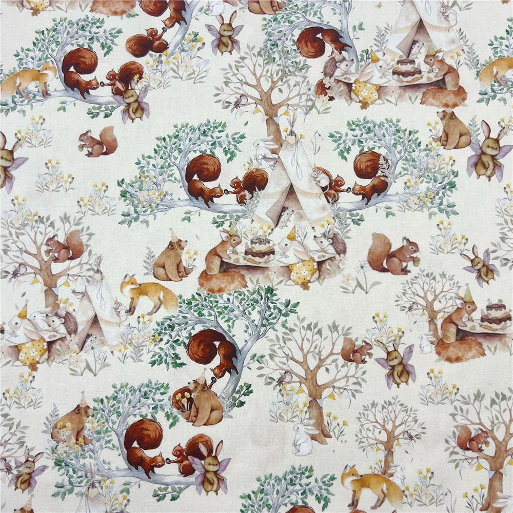 Forest Animal Squirrel Cotton Fabric for Tissue Sewing Quilting Fabric Needlework Material DIY Handmade Craft