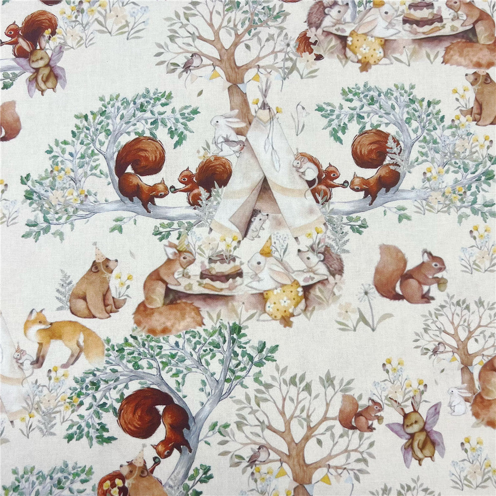 Forest Animal Squirrel Cotton Fabric for Tissue Sewing Quilting Fabric Needlework Material DIY Handmade Craft