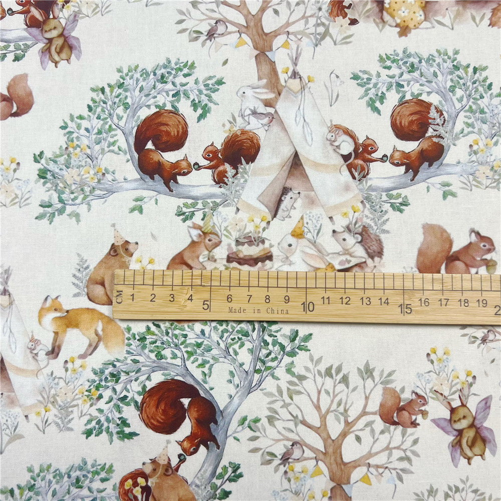 Forest Animal Squirrel Cotton Fabric for Tissue Sewing Quilting Fabric Needlework Material DIY Handmade Craft