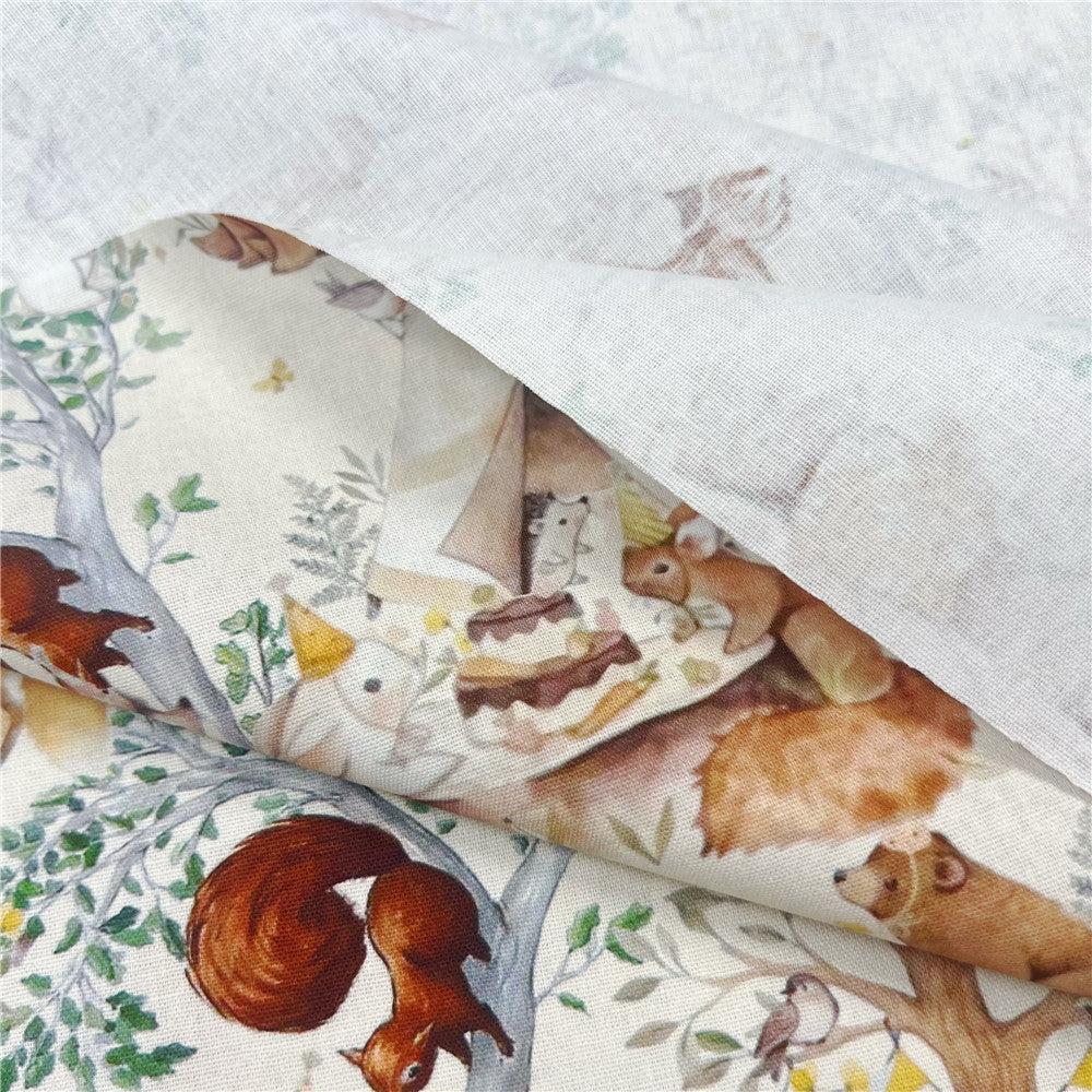 Forest Animal Squirrel Cotton Fabric for Tissue Sewing Quilting Fabric Needlework Material DIY Handmade Craft