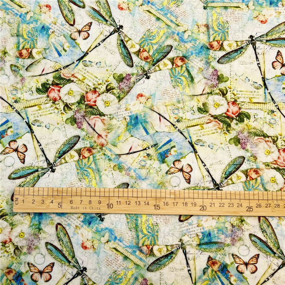 Vintage dragonfly newspaper print Cotton Fabric Sewing Material Needlework Diy Cloth baby Dress skirt handbag patchwork Material