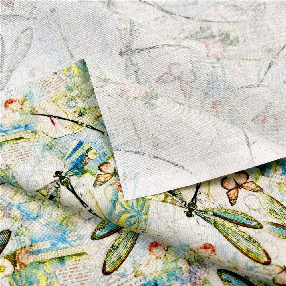 Vintage dragonfly newspaper print Cotton Fabric Sewing Material Needlework Diy Cloth baby Dress skirt handbag patchwork Material