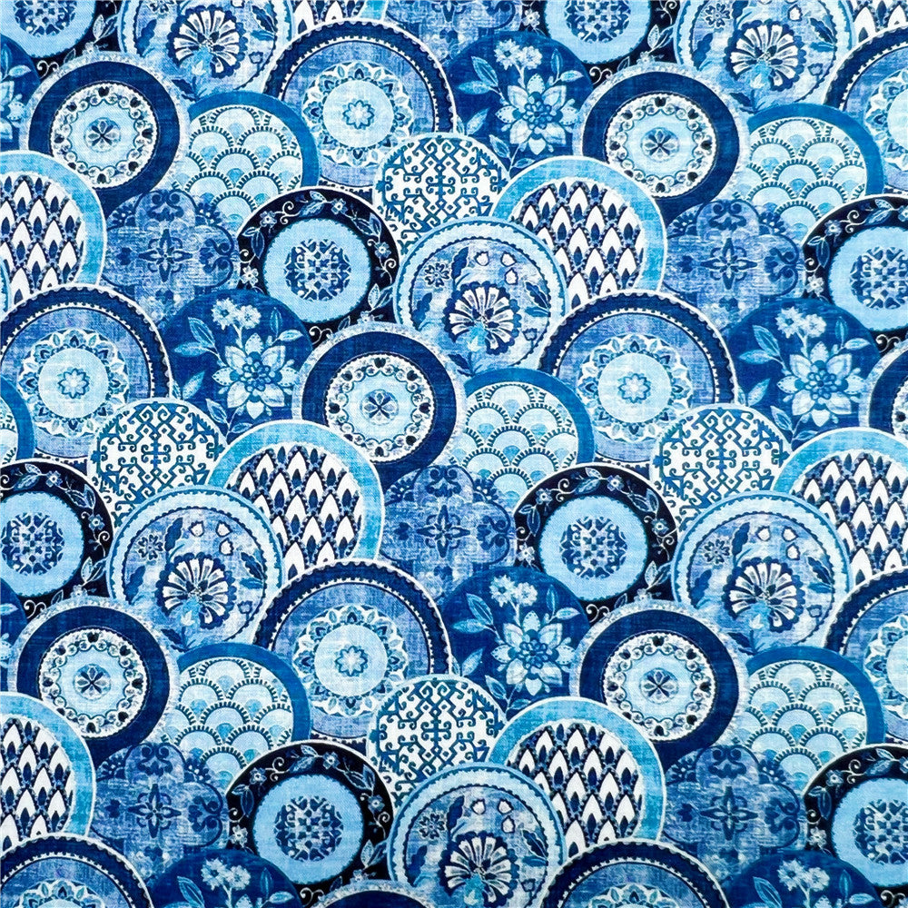 Chinese Ethnic Style Retro Blue Circle Cotton Fabric Printed Cloth Sewing Quilting weave ethnic style retro circula Fabrics