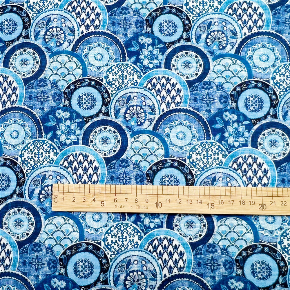 Chinese Ethnic Style Retro Blue Circle Cotton Fabric Printed Cloth Sewing Quilting weave ethnic style retro circula Fabrics