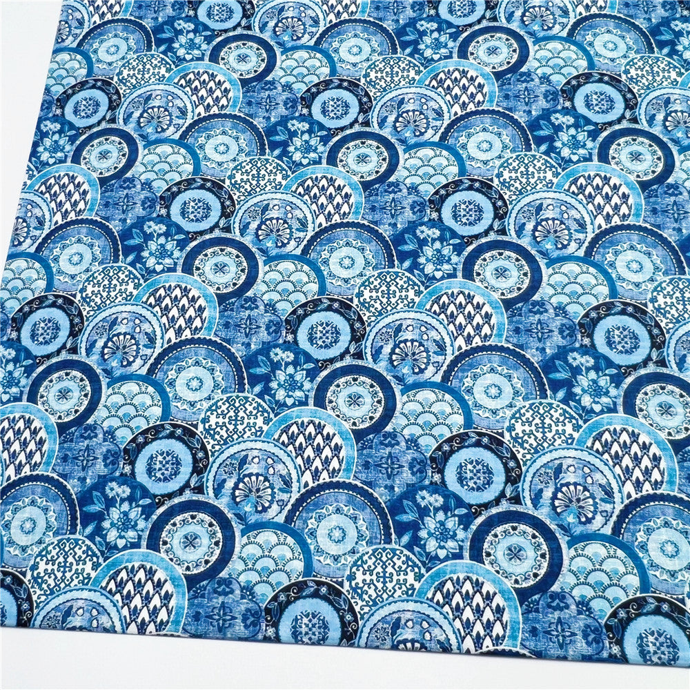 Chinese Ethnic Style Retro Blue Circle Cotton Fabric Printed Cloth Sewing Quilting weave ethnic style retro circula Fabrics