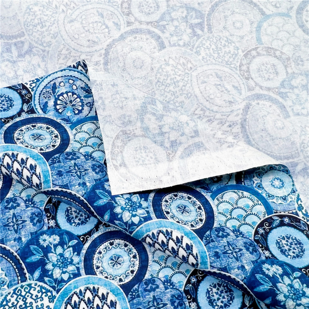 Chinese Ethnic Style Retro Blue Circle Cotton Fabric Printed Cloth Sewing Quilting weave ethnic style retro circula Fabrics