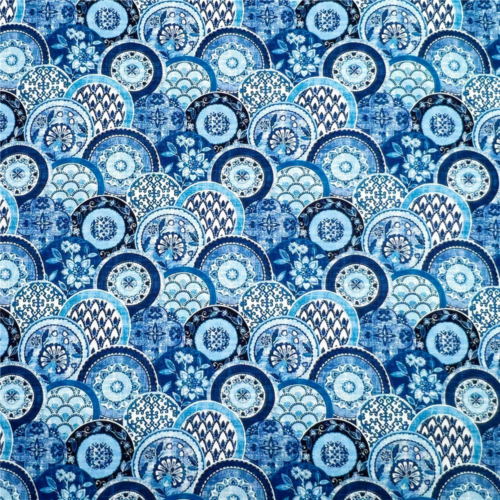 Chinese Ethnic Style Retro Blue Circle Cotton Fabric Printed Cloth Sewing Quilting weave ethnic style retro circula Fabrics