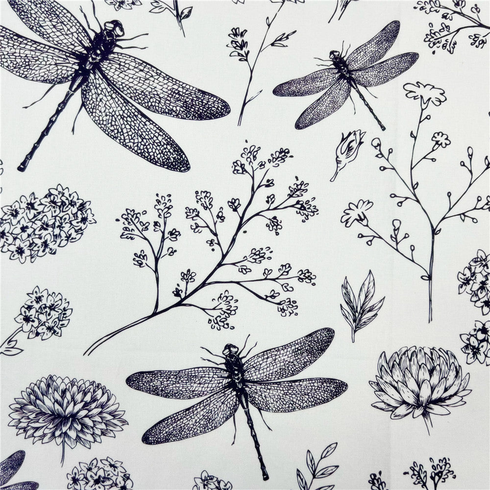 Black and white dragonfly Cotton Fabric Kitten Printed Cloth Sewing Quilting Fabrics For Patchwork DIY Materials