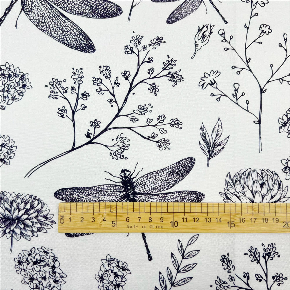 Black and white dragonfly Cotton Fabric Kitten Printed Cloth Sewing Quilting Fabrics For Patchwork DIY Materials