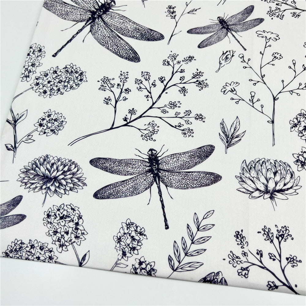 Black and white dragonfly Cotton Fabric Kitten Printed Cloth Sewing Quilting Fabrics For Patchwork DIY Materials