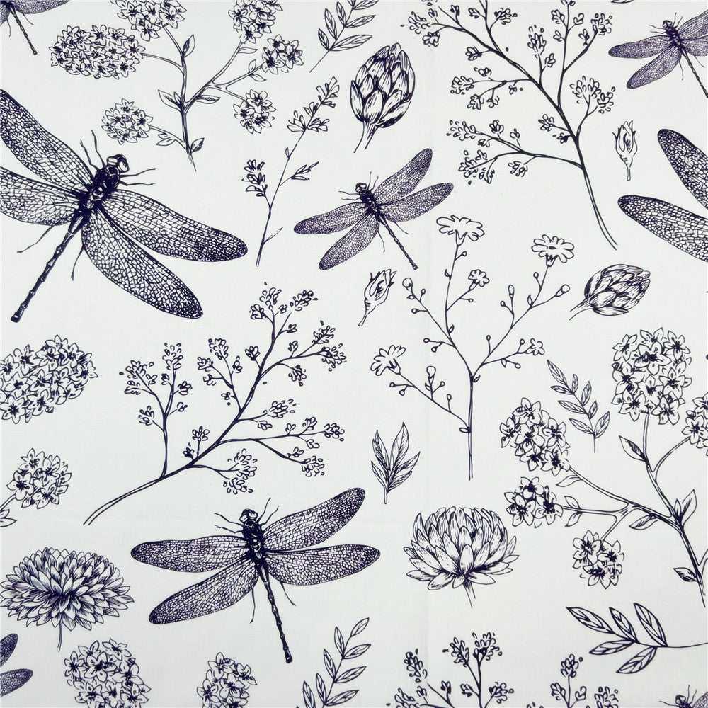 Black and white dragonfly Cotton Fabric Kitten Printed Cloth Sewing Quilting Fabrics For Patchwork DIY Materials