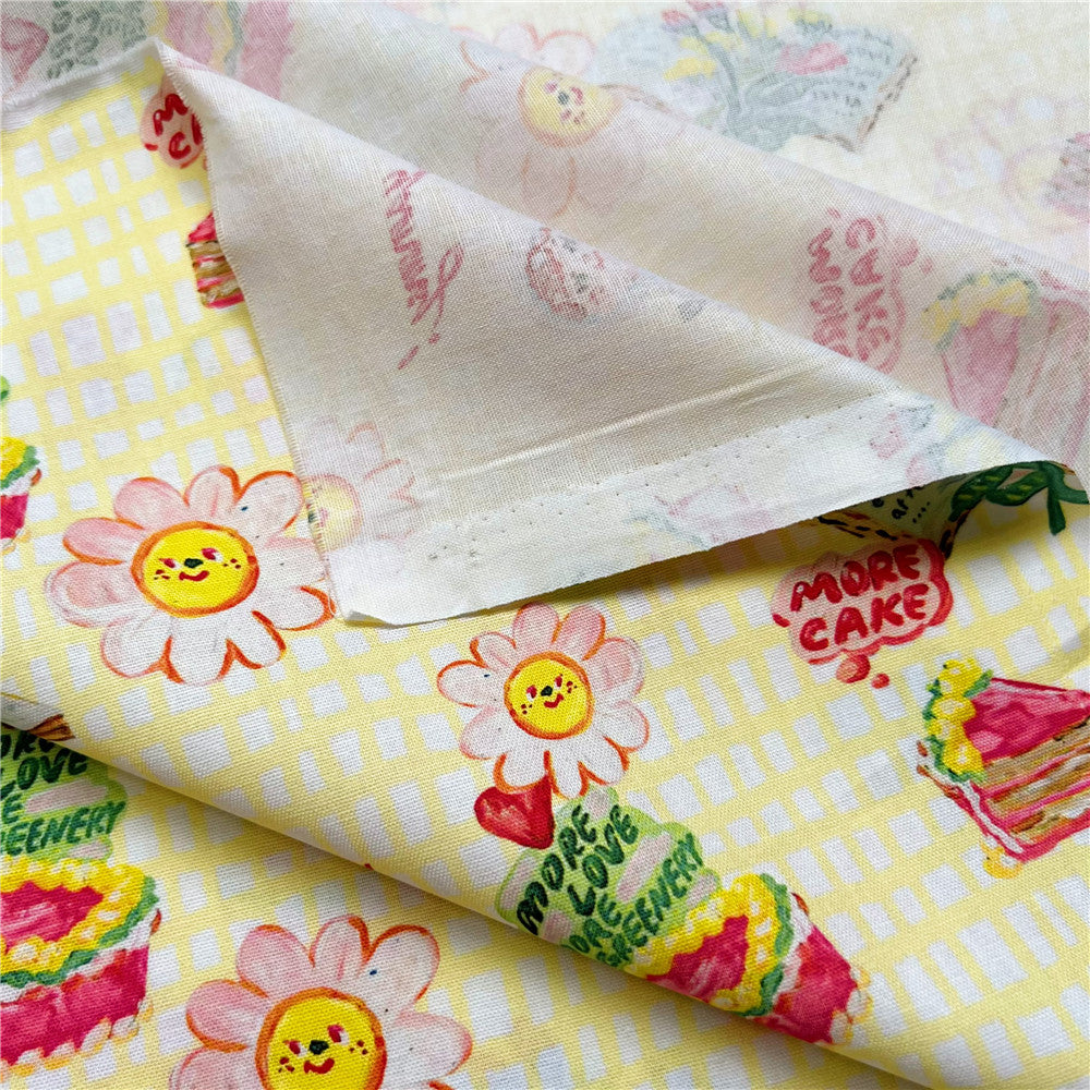 Yellow checkered cream teddy bear 100% Cotton Fabric Material Patchwork Sewing Fabrics Quilt Needlework DIY Cloth baby Material