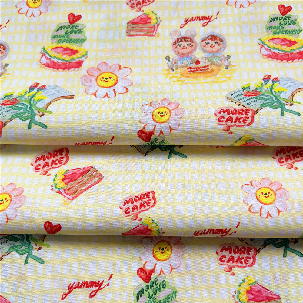 Yellow checkered cream teddy bear 100% Cotton Fabric Material Patchwork Sewing Fabrics Quilt Needlework DIY Cloth baby Material