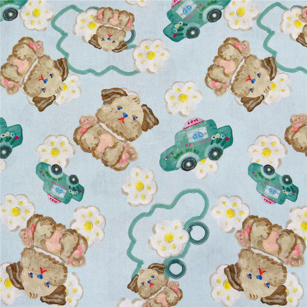 Blue Car Cake Dog 100% Cotton Fabric Material Patchwork Sewing Fabrics Quilt Needlework DIY Cloth baby clothe Material