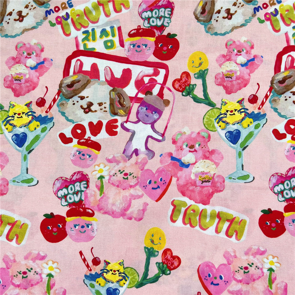 Pink Ice Cream Bear 100% Cotton Fabric Material Patchwork Sewing Fabrics Quilt Needlework DIY Cloth baby clothe Material