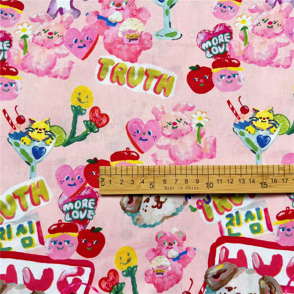 Pink Ice Cream Bear 100% Cotton Fabric Material Patchwork Sewing Fabrics Quilt Needlework DIY Cloth baby clothe Material