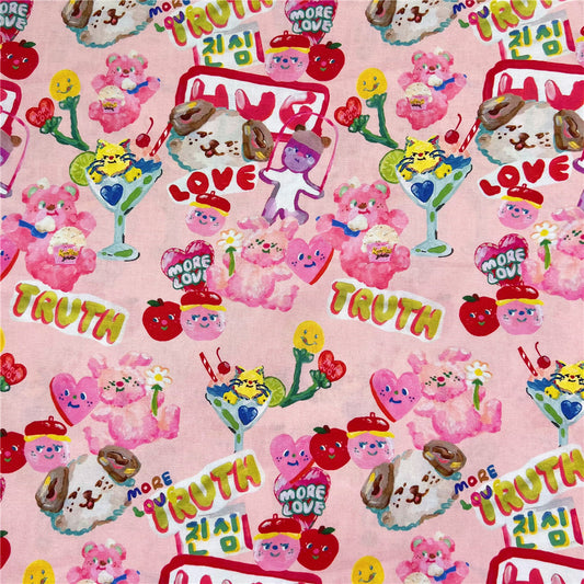 Pink Ice Cream Bear 100% Cotton Fabric Material Patchwork Sewing Fabrics Quilt Needlework DIY Cloth baby clothe Material