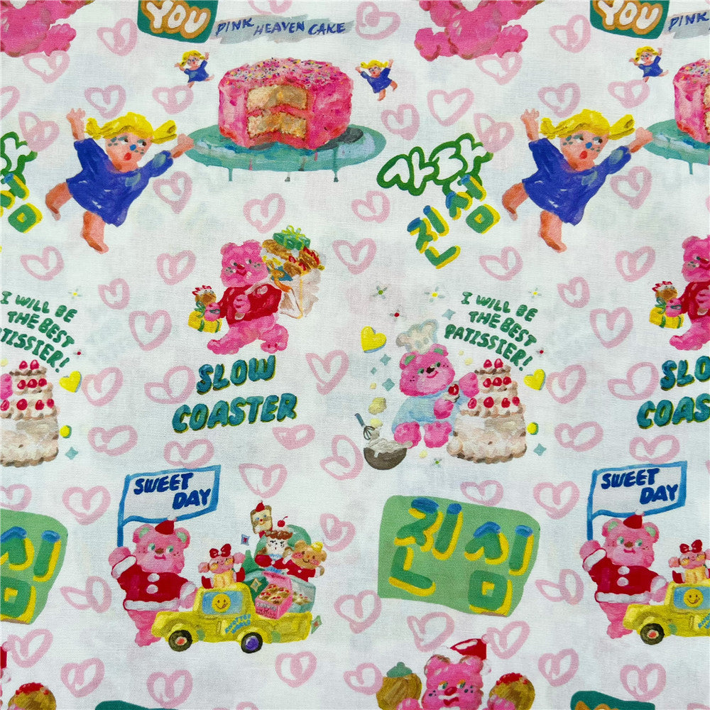 Love Cake Cream Bear 100% Cotton Fabric Material Patchwork Sewing Fabrics Quilt Needlework DIY Cloth baby clothe Material