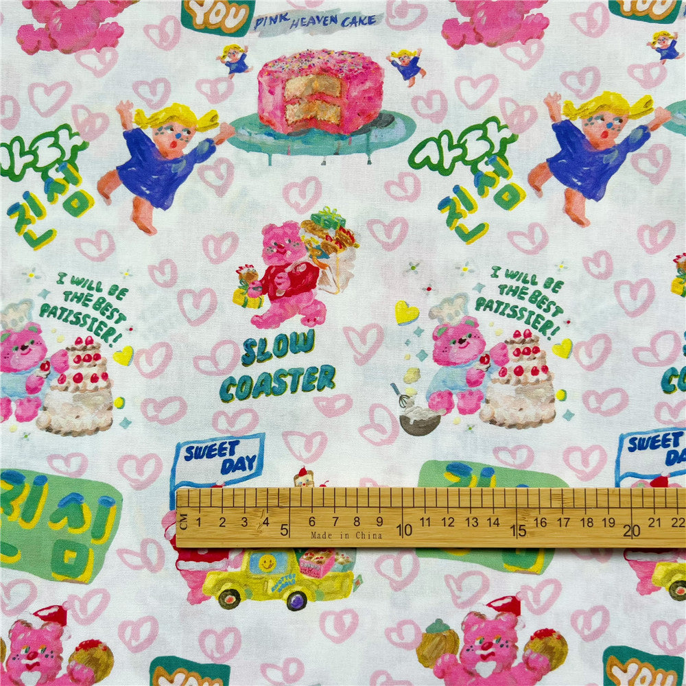 Love Cake Cream Bear 100% Cotton Fabric Material Patchwork Sewing Fabrics Quilt Needlework DIY Cloth baby clothe Material