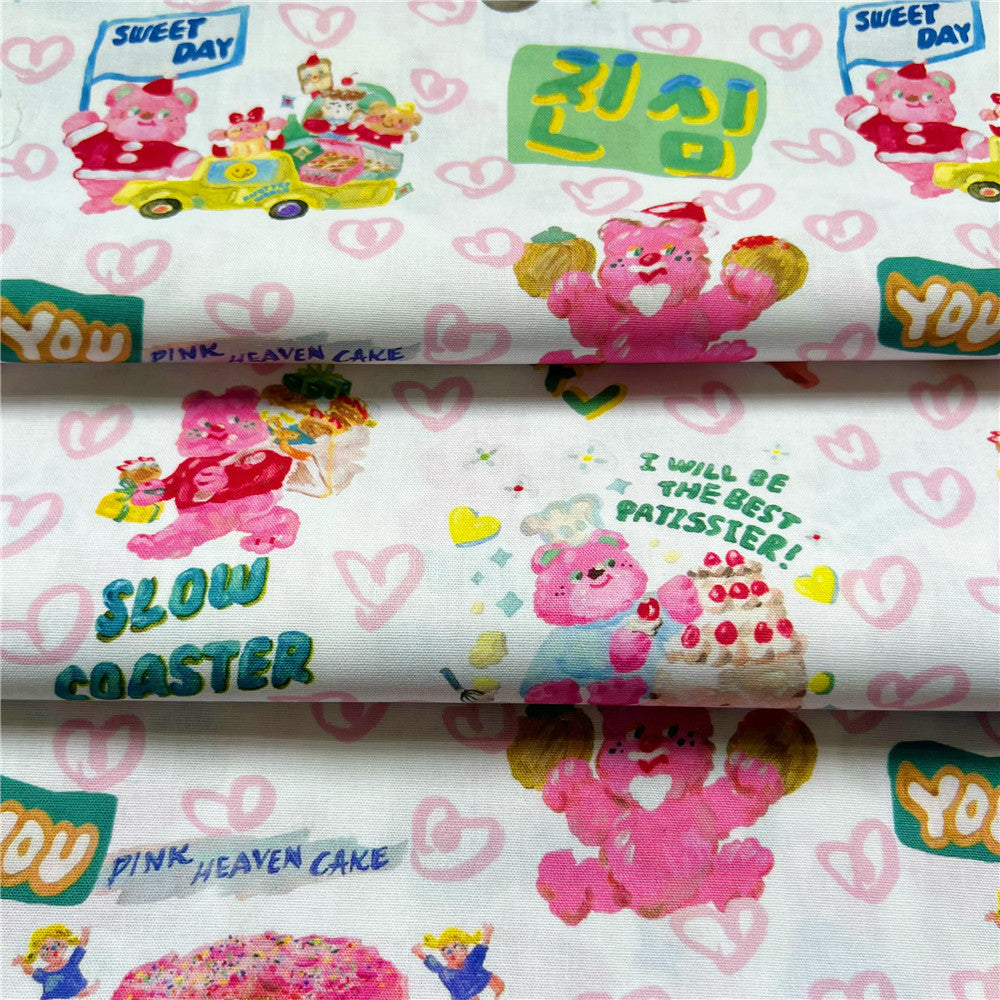 Love Cake Cream Bear 100% Cotton Fabric Material Patchwork Sewing Fabrics Quilt Needlework DIY Cloth baby clothe Material