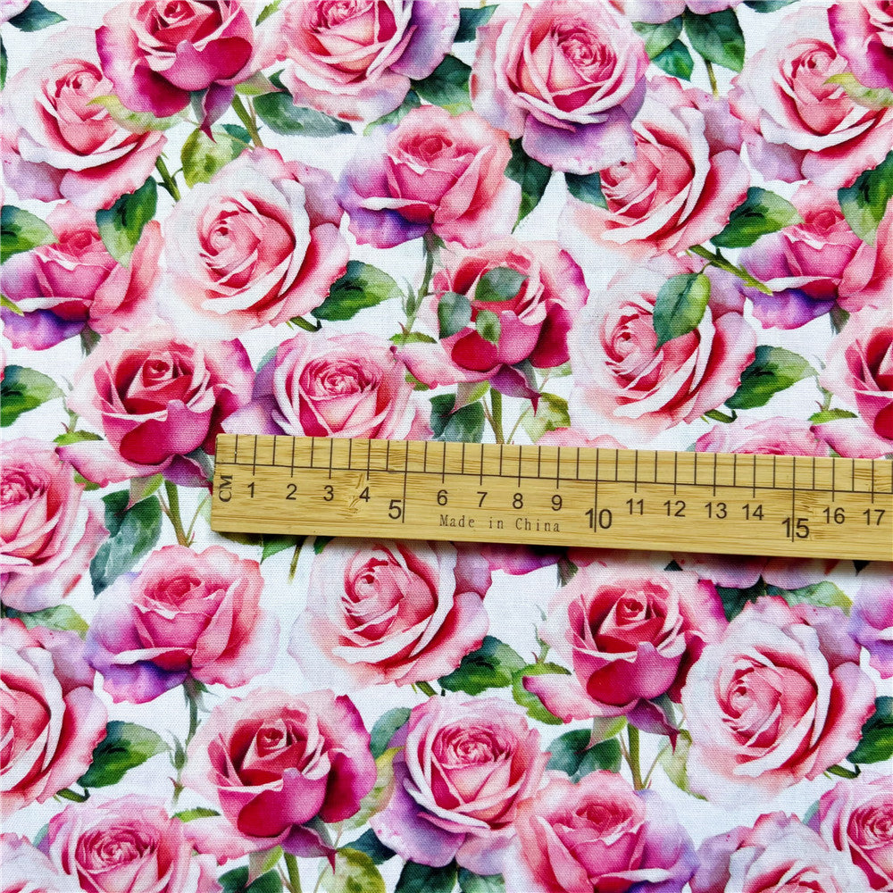 Watercolor rose Plain 100% Cotton Fabric DIY Quilting Needlework Material Sewing Dress Kids Clothes Fabrics