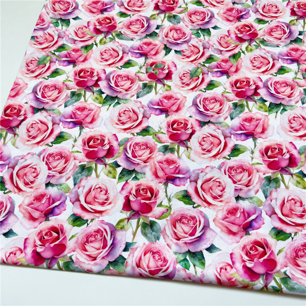 Watercolor rose Plain 100% Cotton Fabric DIY Quilting Needlework Material Sewing Dress Kids Clothes Fabrics