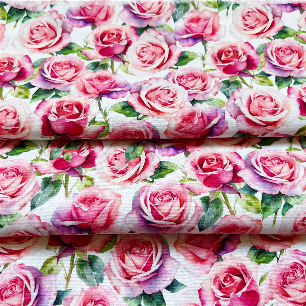 Watercolor rose Plain 100% Cotton Fabric DIY Quilting Needlework Material Sewing Dress Kids Clothes Fabrics