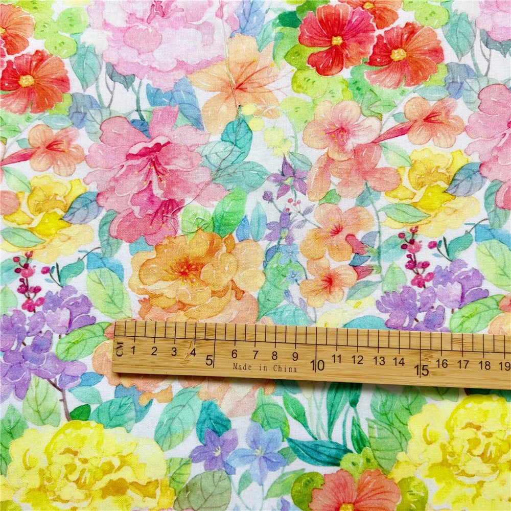 Bright watercolor flowers Cotton Fabric Handmade Sewing Patchwork Quilting Baby Dress Home Printed Fabric Sewing Kids Fabric