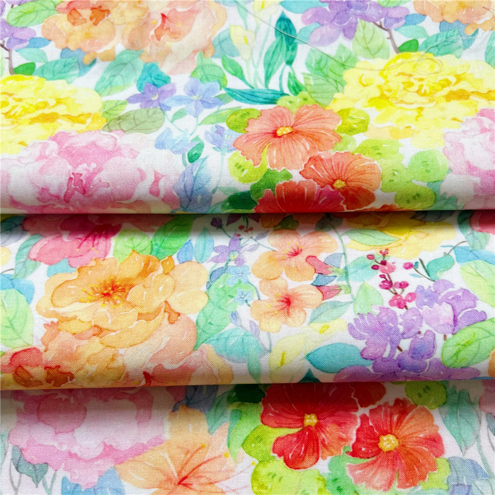 Bright watercolor flowers Cotton Fabric Handmade Sewing Patchwork Quilting Baby Dress Home Printed Fabric Sewing Kids Fabric