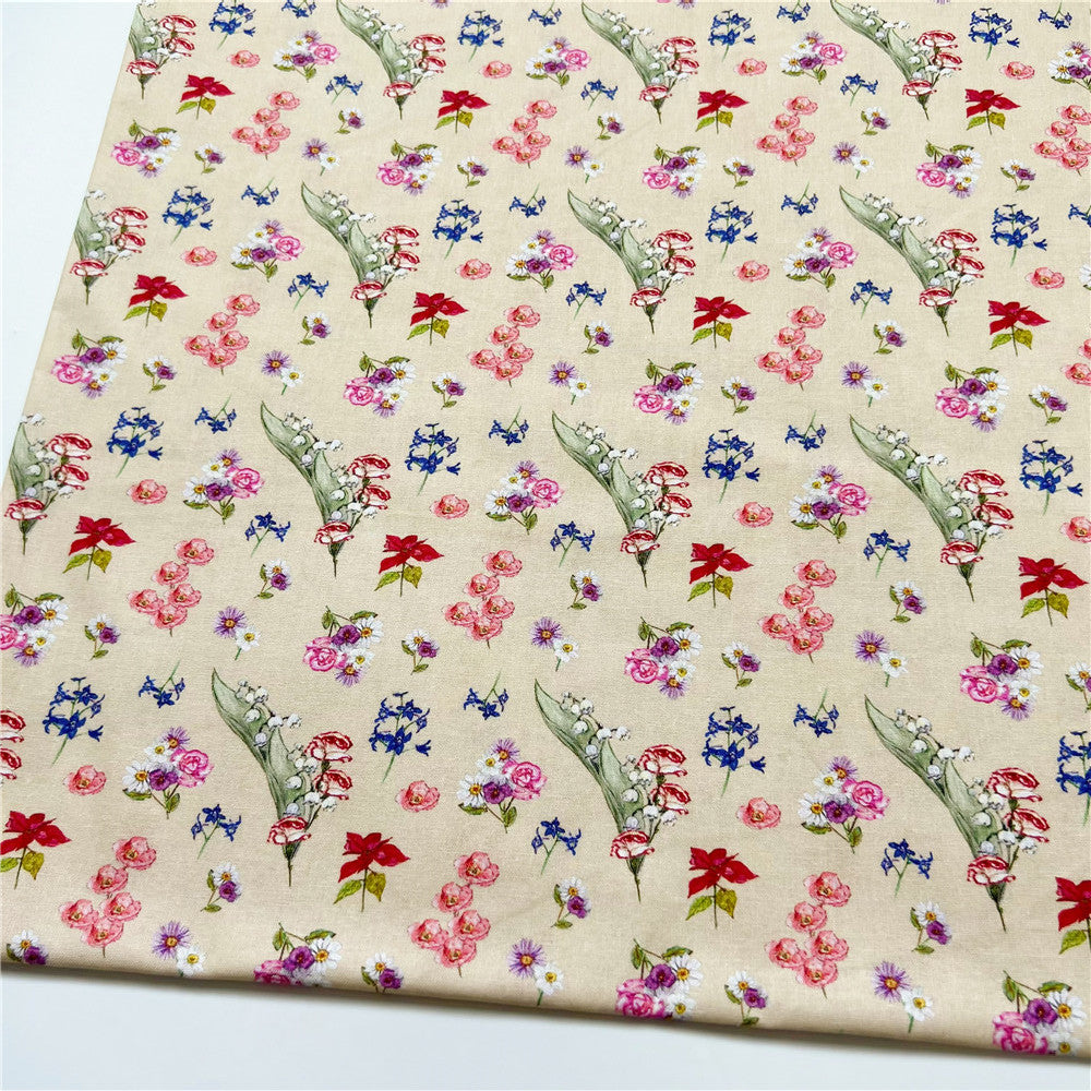 Mini small flower bell orchid 100% cotton cartoon animation digital printing fabric for sewing children's clothes DIY handmade