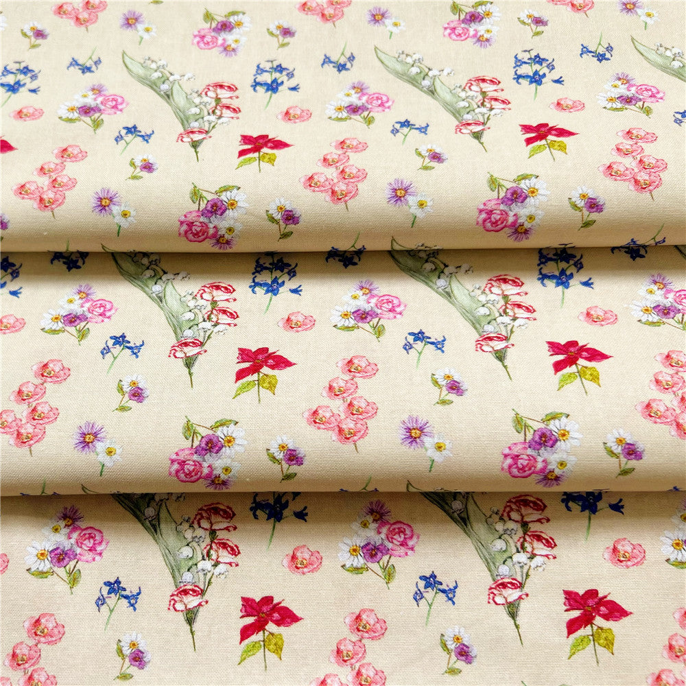 Mini small flower bell orchid 100% cotton cartoon animation digital printing fabric for sewing children's clothes DIY handmade