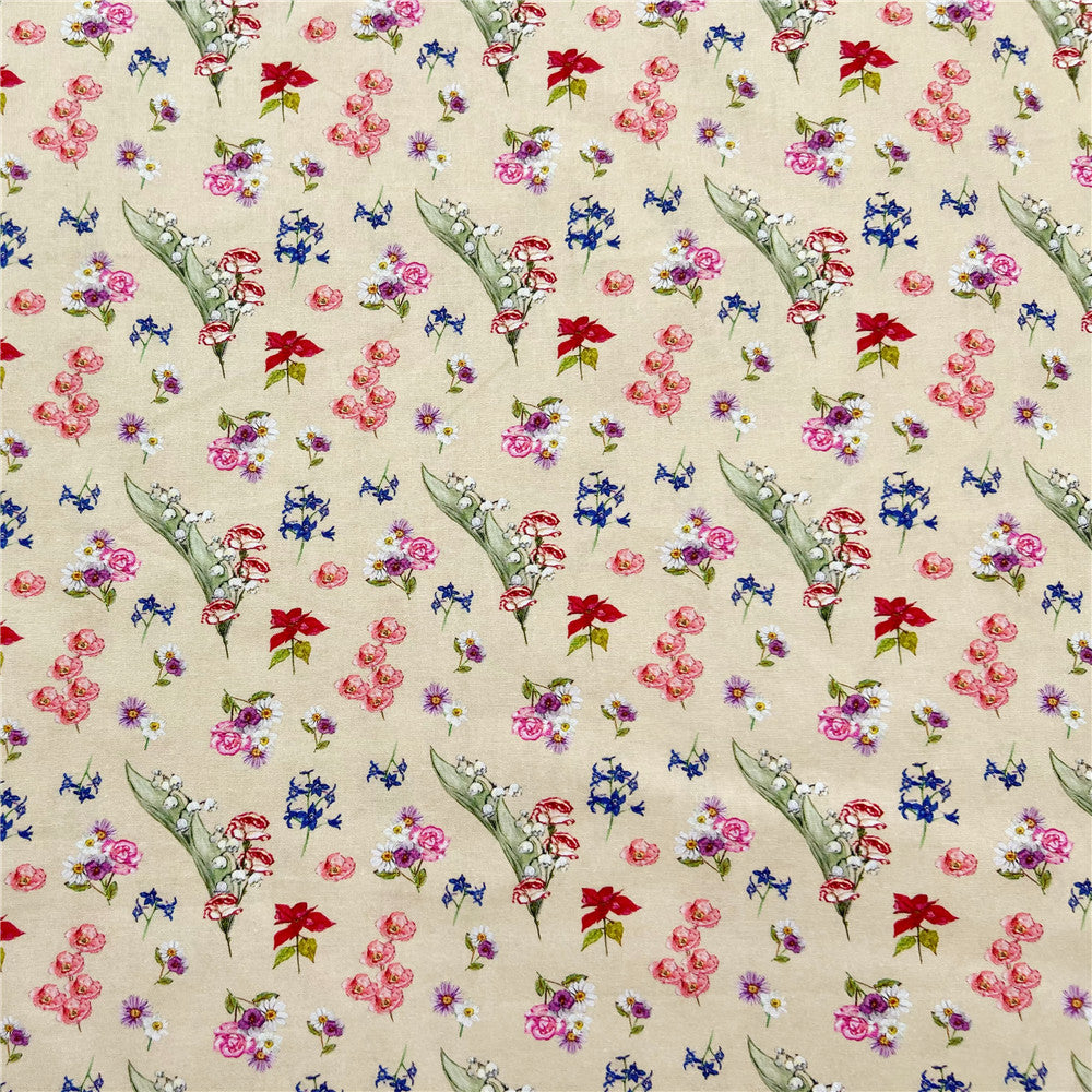 Mini small flower bell orchid 100% cotton cartoon animation digital printing fabric for sewing children's clothes DIY handmade