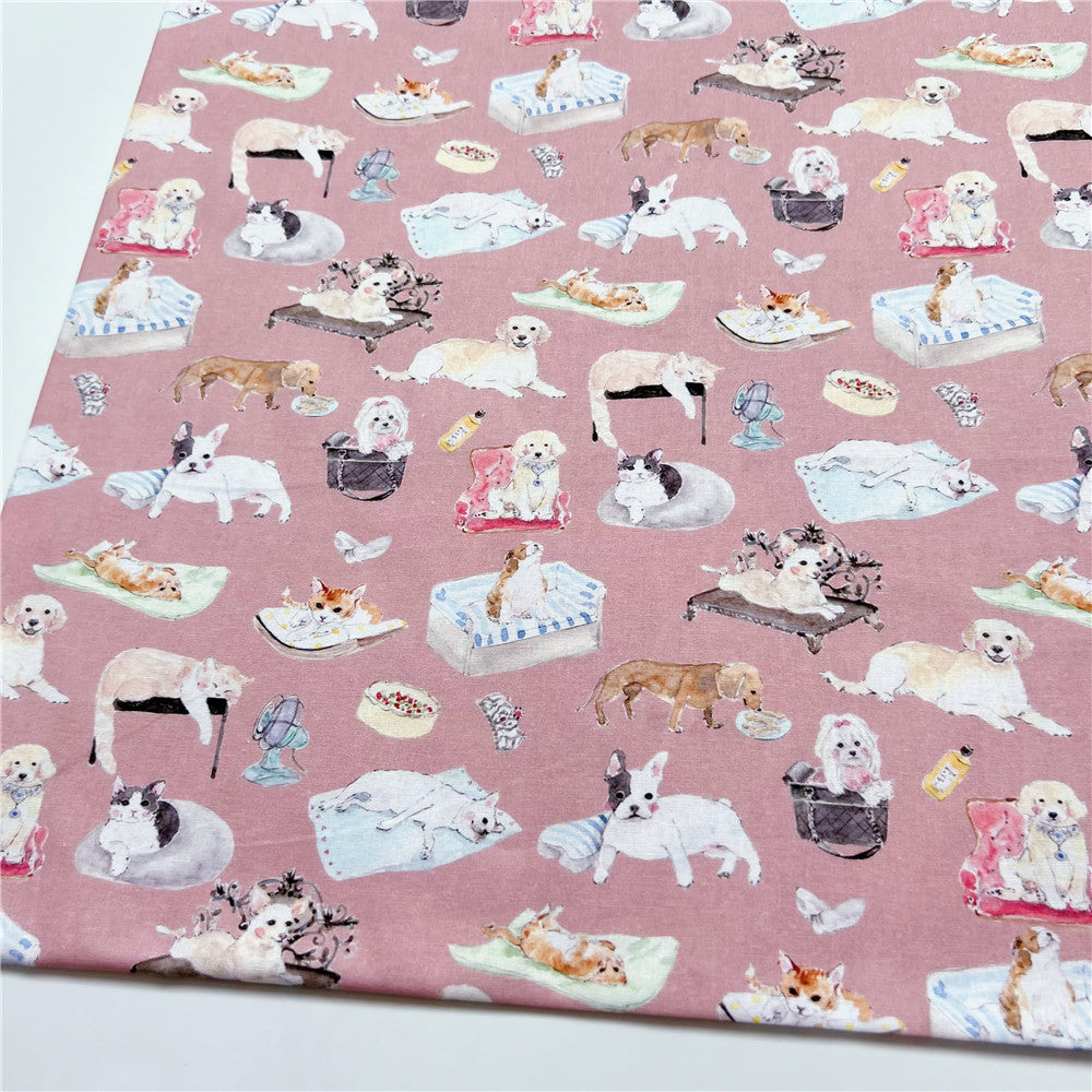 Cute Dog Cat 100% cotton cartoon animation digital printing fabric for sewing children's clothes and shirts DIY handmade