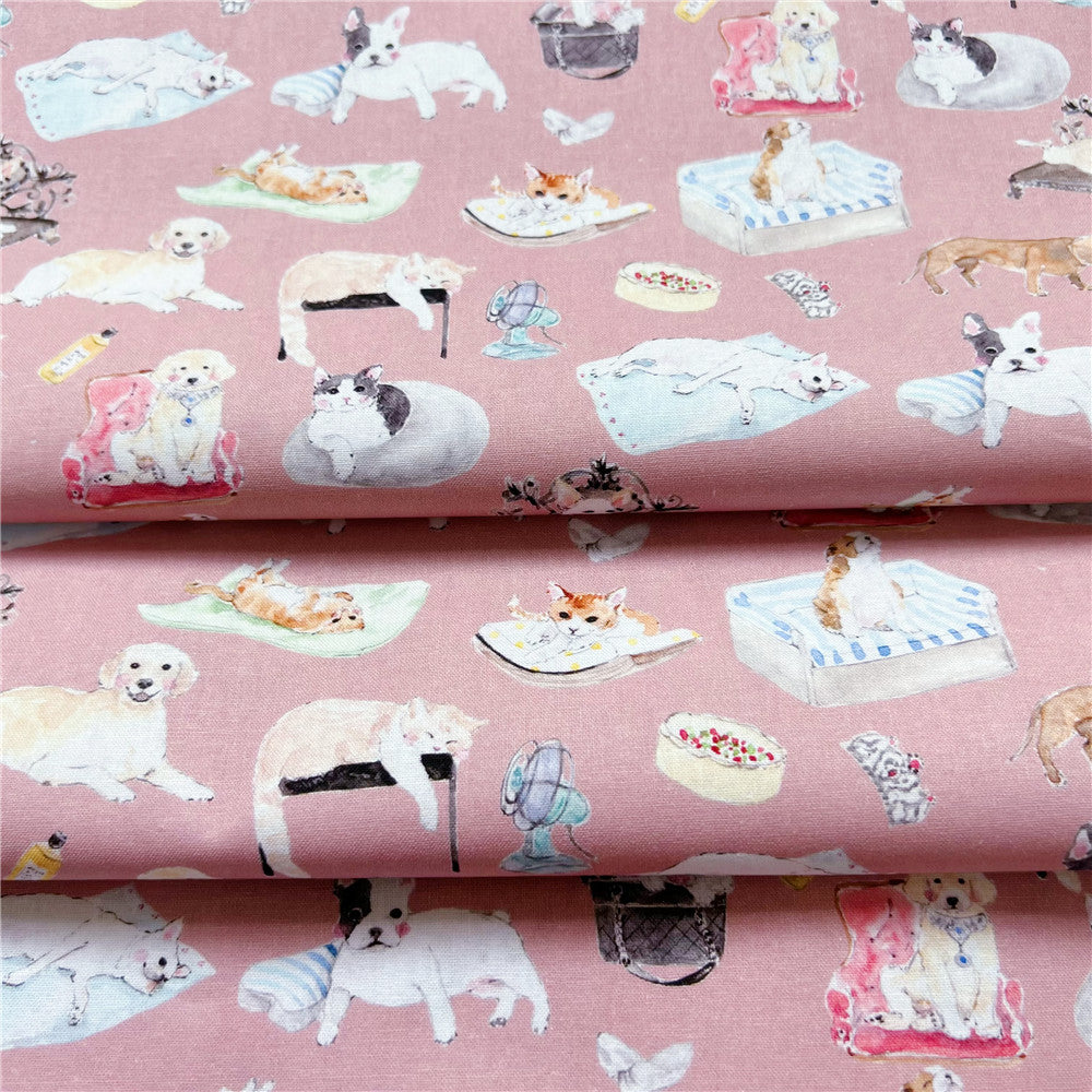 Cute Dog Cat 100% cotton cartoon animation digital printing fabric for sewing children's clothes and shirts DIY handmade